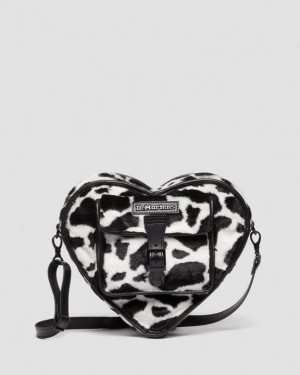 Accessories Dr Martens Heart Shaped Faux Fur Cow Print Backpack Bags Black / White | NZ_Dr12853